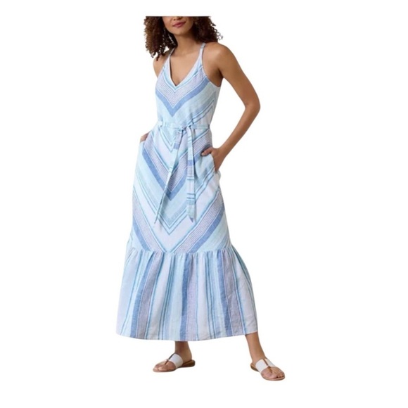 Tommy Bahama Dresses & Skirts - Tommy Bahama Ocean Reverie chevron Blue White Stripe Linen Maxi dress L
